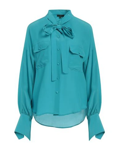 Shop Jejia Woman Shirt Turquoise Size 6 Silk In Blue