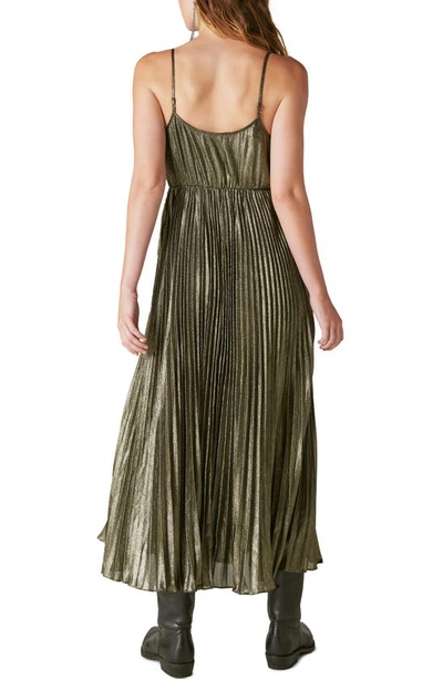 Shop Lucky Brand Metallic Plissé Midi Dress In Gold