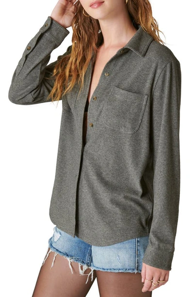 Shop Lucky Brand Cozy Flannel Shirt Jacket In Charcoal Heather