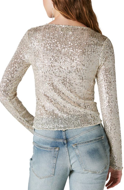 Shop Lucky Brand Sequin Mesh Top In Champagne