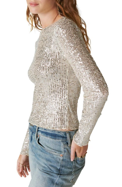 Shop Lucky Brand Sequin Mesh Top In Champagne