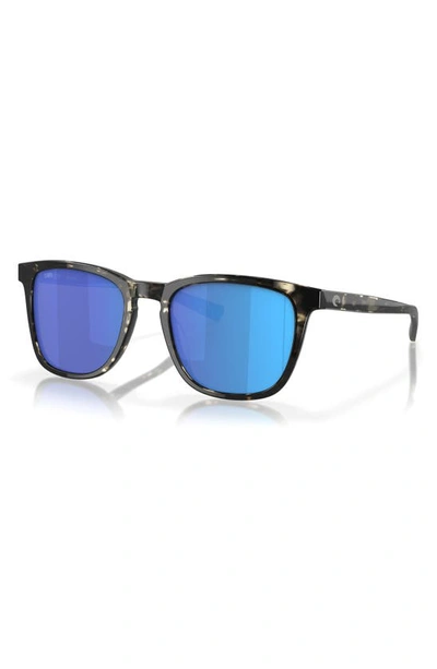 Costa Del Mar Sullivan 53mm Mirrored Square Sunglasses In Shiny Black