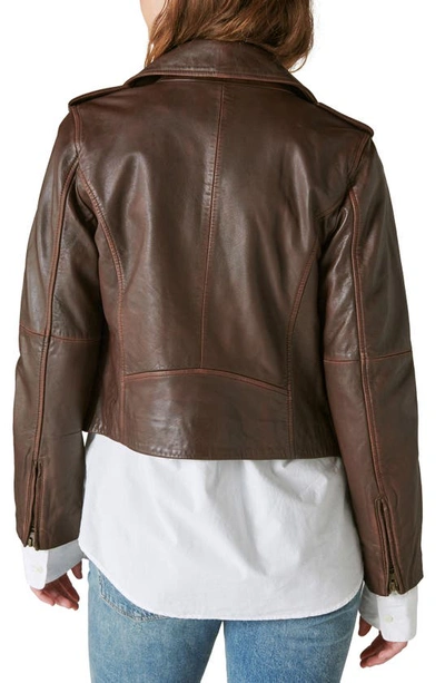 Shop Lucky Brand Leather Moto Jacket In Chestnut