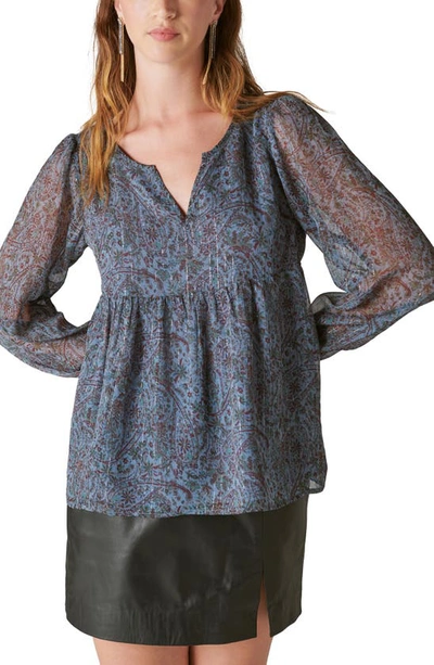 Shop Lucky Brand Paisley Split Neck Peasant Top In Blue Multi