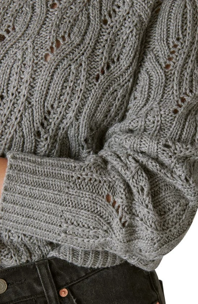 Shop Lucky Brand Metallic Thread Cable Sweater In Medium Heather Grey