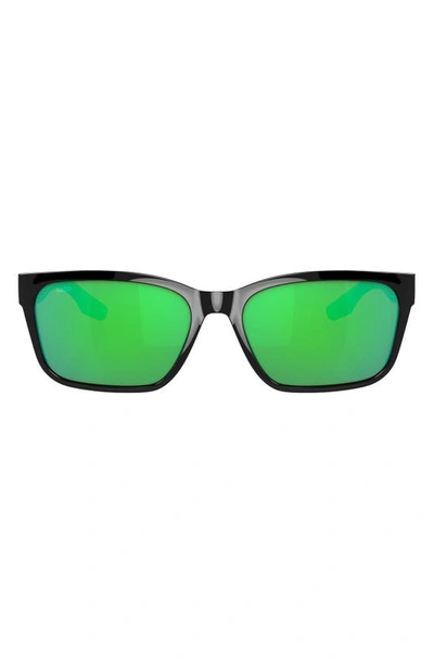 Shop Costa Del Mar Palmas 57mm Polarized Rectangular Sunglasses In Black/ Green