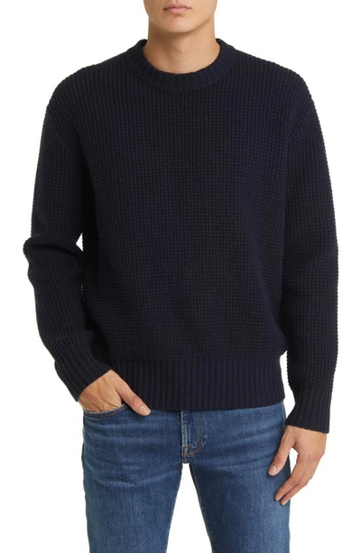 Shop Frame Crewneck Merino Wool Sweater In Navy