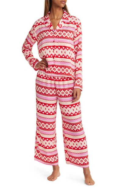 Shop Bp. Satin Pajama Set In Red Salsa Holiday Fairisle