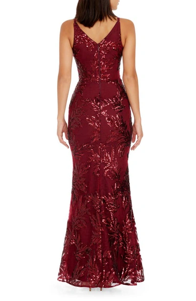 Shop Dress The Population Sharon Embellished Lace Evening Gown In Burgundy