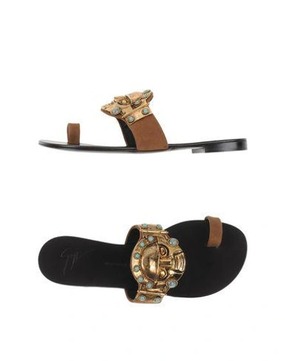 Shop Giuseppe Zanotti Toe Strap Sandals In Khaki