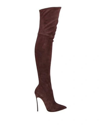 Casadei Woman Knee Boots Dark Brown Size 11 Soft Leather In Brown