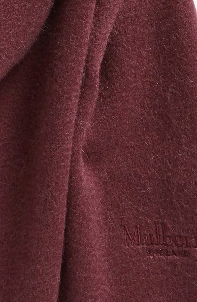 Shop Mulberry Embroidered Logo Fringe Trim Cashmere Scarf In Black Cherry