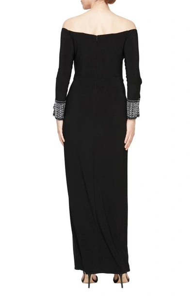 Shop Alex Evenings Off The Shoulder Long Sleeve Gown In Black