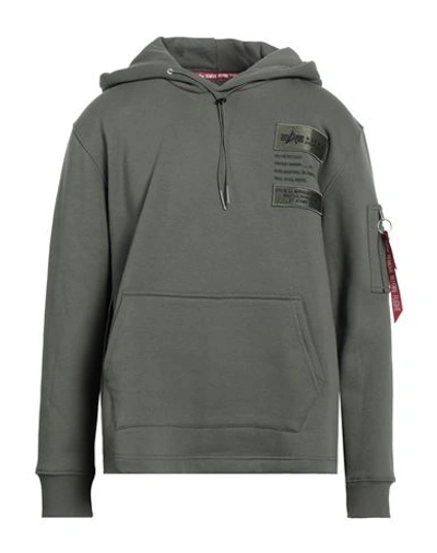 Alpha Industries Man Sweatshirt Military Green Size L Cotton, Polyester In Green