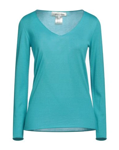 Shop Lamberto Losani Woman Sweater Turquoise Size 12 Cashmere, Silk In Blue