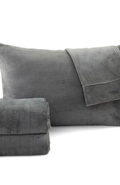 Shop Woven & Weft Solid Plush Velour Sheet Set In Dark Grey