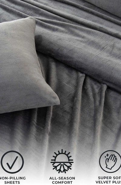 Woven & Weft Solid Plush Velour Sheet Set In Dark Grey