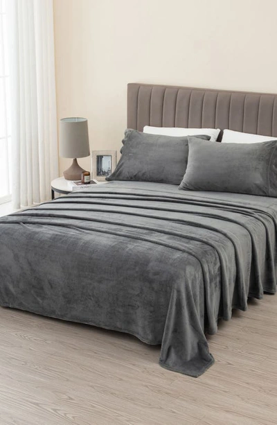 Woven & Weft Solid Plush Velour Sheet Set In Dark Grey