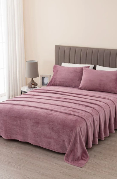Woven & Weft Solid Plush Velour Sheet Set In Rose