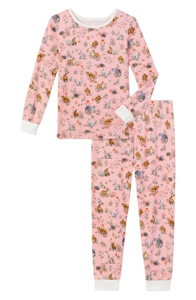 Shop Bedhead Pajamas Print Fitted Organic Cotton Two-piece Pajamas In Forest Friends