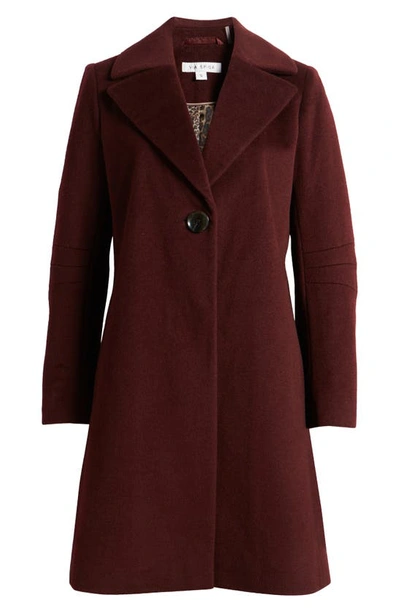Shop Via Spiga Walker Single Breasted Wool Blend Coat In Burgundy