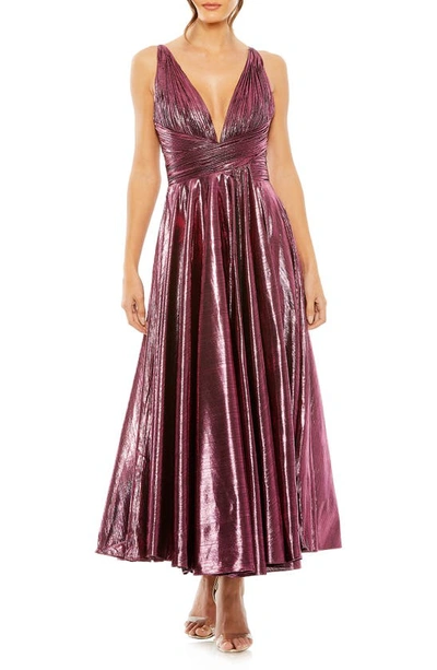 Shop Mac Duggal Pleated Metallic Cocktail Dress In Rose