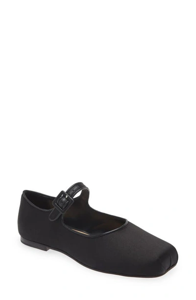 Shop Sandy Liang Mary Jane Flat In Black Satin