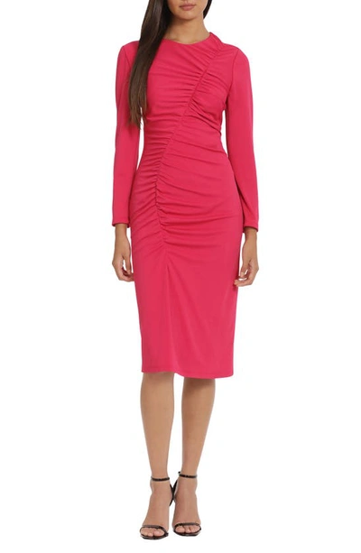 Shop Donna Morgan For Maggy Ruched Long Sleeve Knit Dress In Bright Rose