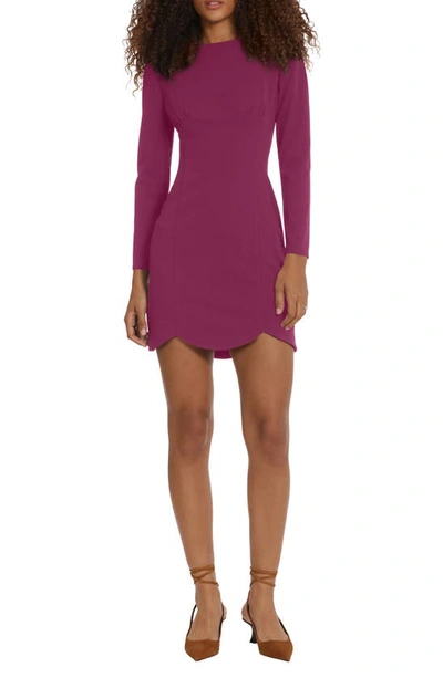 Shop Donna Morgan For Maggy Scalloped Hem Long Sleeve Minidress In Raspberry Radiance