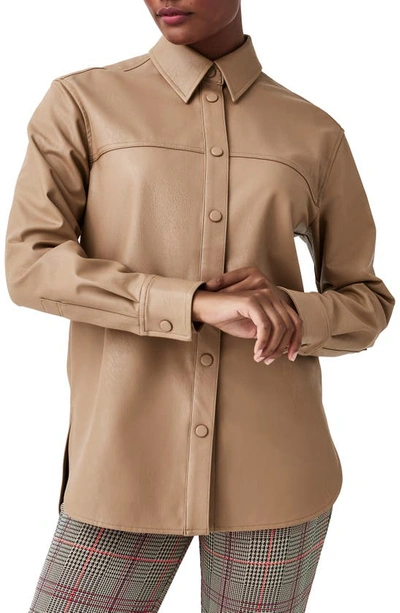 Shop Spanx Oversize Faux Leather Snap-up Shirt In Toffee