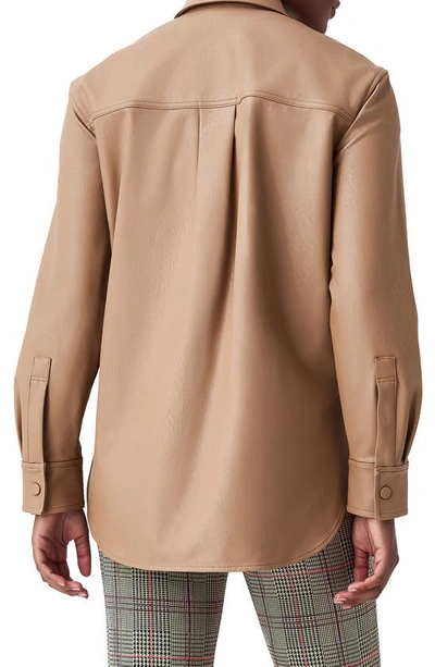 Shop Spanx Oversize Faux Leather Snap-up Shirt In Toffee