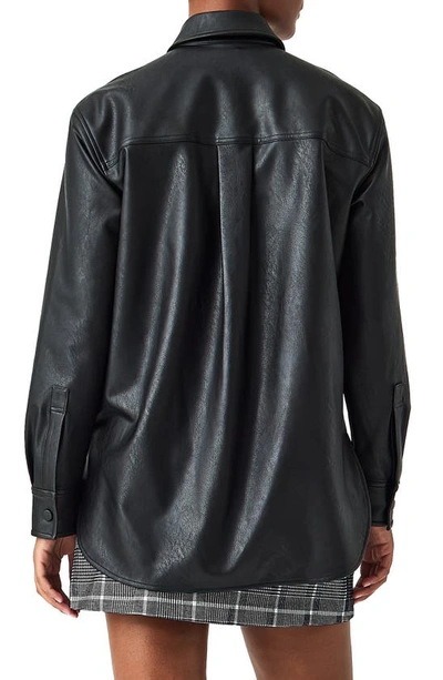 Shop Spanx Oversize Faux Leather Snap-up Shirt In Luxe Black
