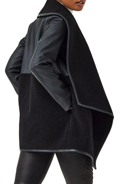 Spanx ® Fleece & Faux Leather Long Wrap Jacket In Very Black/ Very Black