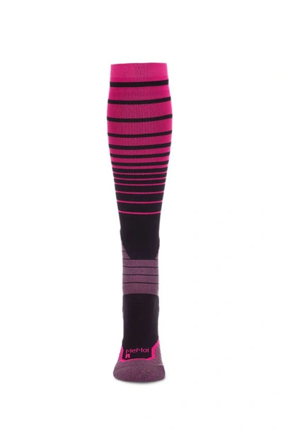 Memoi Gradient Stripe Performance Compression Socks In Electric Pink