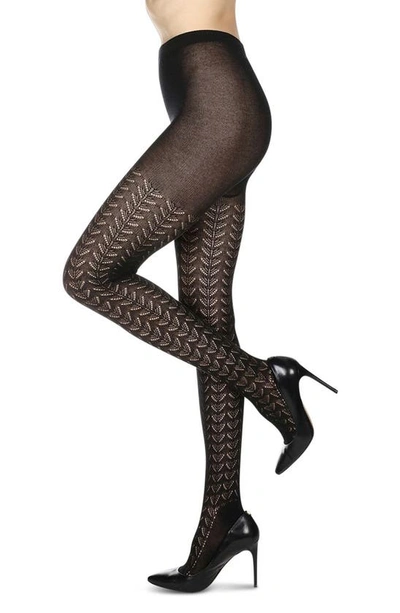 Memoi Pelerine Pointelle Sweater Tights In Black
