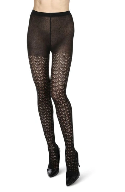 Memoi Pelerine Pointelle Sweater Tights In Black