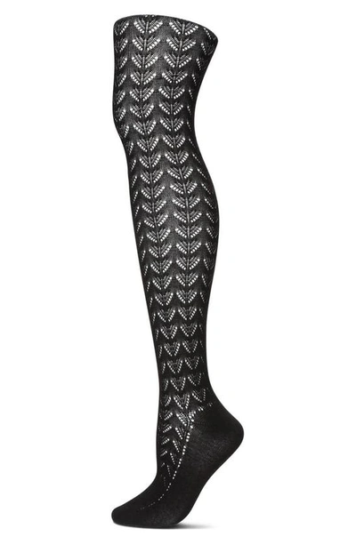 Memoi Pelerine Pointelle Sweater Tights In Black