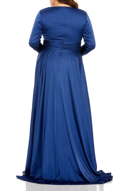 Shop Fabulouss By Mac Duggal Long Sleeve V-neck A-line Gown In Midnight