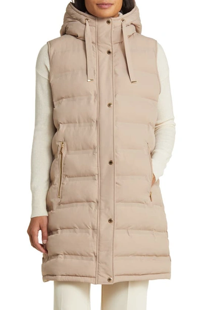 Shop Bcbgeneration Hooded Water Resistant Longline Puffer Vest In Latte