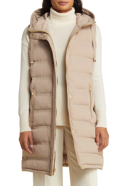 Shop Bcbgeneration Hooded Water Resistant Longline Puffer Vest In Latte