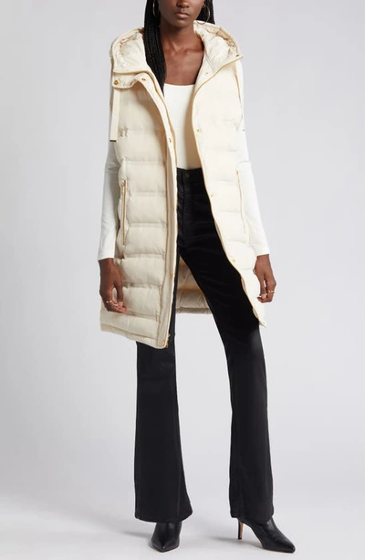 Shop Bcbgeneration Hooded Water Resistant Longline Puffer Vest In Ivory