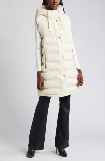 Shop Bcbgeneration Hooded Water Resistant Longline Puffer Vest In Ivory