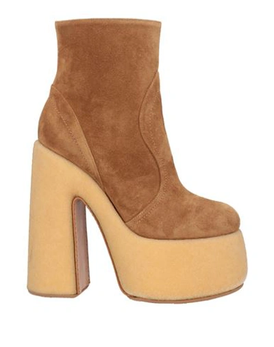 Shop Casadei Woman Ankle Boots Camel Size 11 Soft Leather In Beige