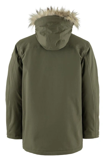 Shop Fjall Raven Nuuk Lite Waterproof Parka With Faux Fur Trim In Laurel Green