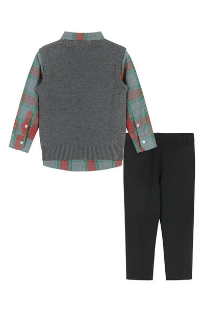 Shop Andy & Evan Kids' Holiday Plaid Shirt, Vest, Pants & Bow Tie Set In Grey