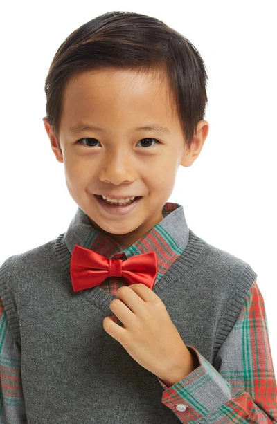 Shop Andy & Evan Kids' Holiday Plaid Shirt, Vest, Pants & Bow Tie Set In Grey