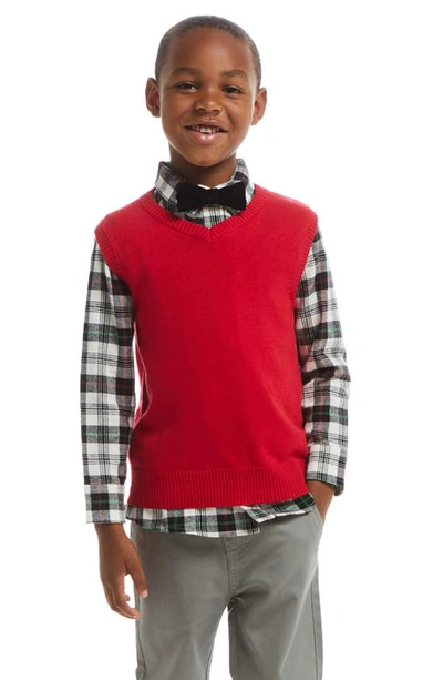 Shop Andy & Evan Kids' Holiday Plaid Shirt, Vest, Pants & Bow Tie Set In White Plaid