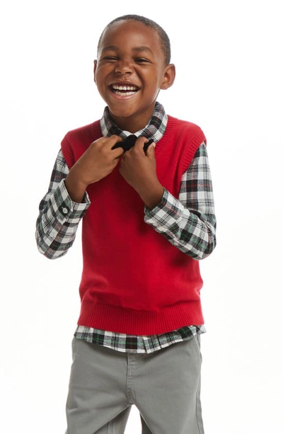 Shop Andy & Evan Kids' Holiday Plaid Shirt, Vest, Pants & Bow Tie Set In White Plaid
