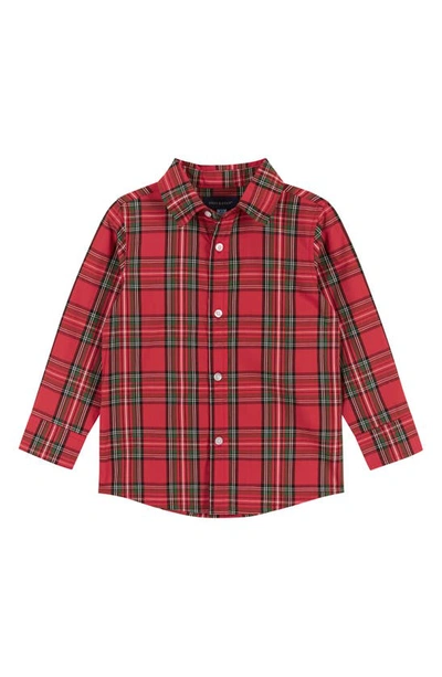 Shop Andy & Evan Kids' Plaid Flannel Shirt, Suspender Pants & Bow Tie Set In Red Plaid