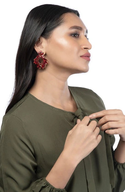 Shop Deepa Gurnani Zienna Crystal Drop Earrings In Ruby
